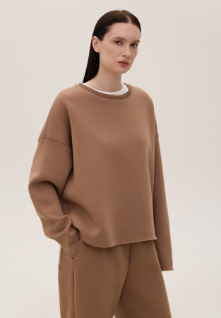 Лонгслів-кроп тринитка утеплена mega oversize unisex мокко